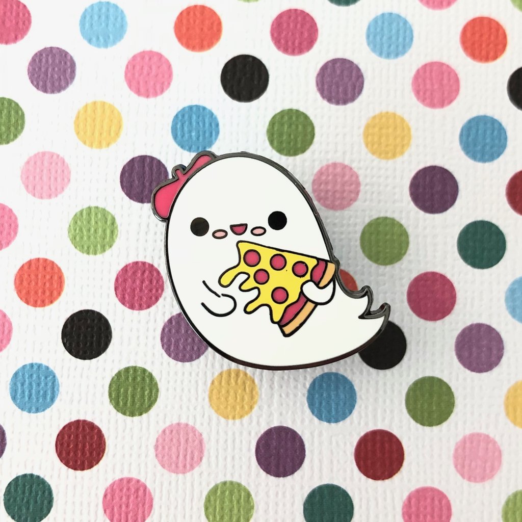 bored inc boba ghost loves pizza enamel pin