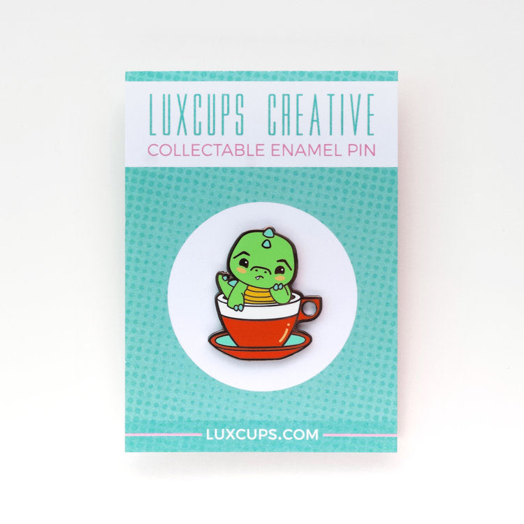 luxcups 'green tea rex' enamel pin