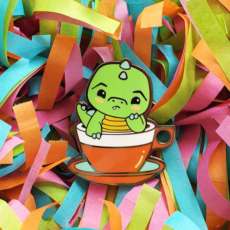 luxcups 'green tea rex' enamel pin