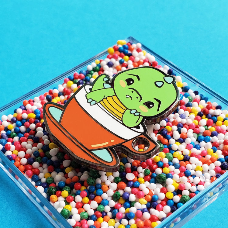 luxcups 'green tea rex' enamel pin