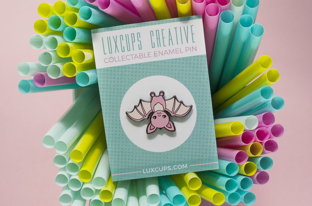 luxcups pink bat enamel pin