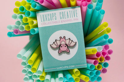 luxcups pink bat enamel pin